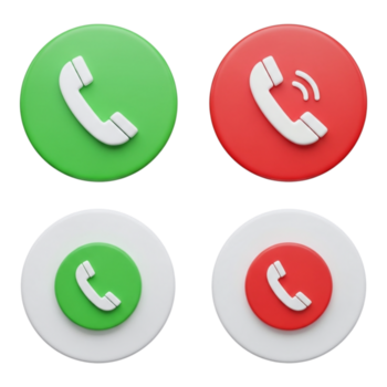 vier Symbole Darstellen Telefon Anruf Aktionen eingehend Forderung, abgehend Forderung, antworten, und Abfall, isoliert auf transparent Hintergrund png