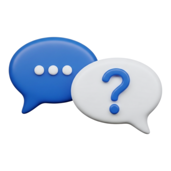 två 3d Tal bubblor, ett med tre prickar och ett med en fråga märke, isolerat på transparent bakgrund png