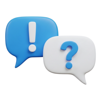 dois 3d discurso bolhas, 1 com a exclamação marca e 1 com uma questão marca, isolado em transparente fundo png