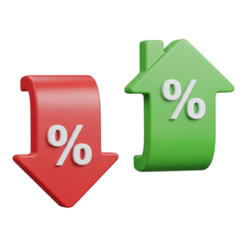 röd pil pekande ner med en procentsats tecken och en grön pil pekande upp med en procentsats tecken, isolerat på transparent bakgrund png