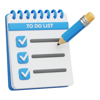 3d illustration of a todo list with a pencil and checkmarks isolated on transparent background png