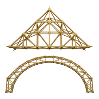 A golden truss structure forming a triangular shape and an arch, isolated on transparent background png