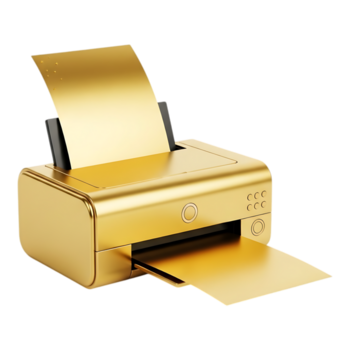 dorado impresora con papel dando salida y ingresando, aislado en transparente antecedentes png