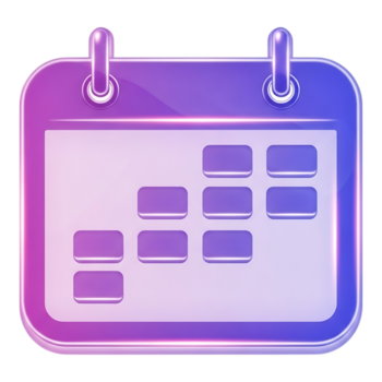 une 3d calendrier icône avec une violet et bleu pente, représentant Planification et temps gestion, isolé sur transparent Contexte png