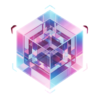 resumen geométrico cubo estructura con holográfico iridiscente efecto, aislado en transparente antecedentes png