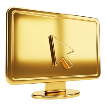 dorado computadora monitor con un dorado cursor aislado en transparente antecedentes png