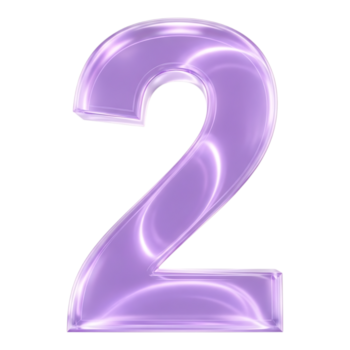 A glossy purple number 2 isolated on a transparent background, representing quantity or a second item in a sequence png