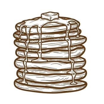 Delicious stack of pancakes drizzled with syrup and topped with butter sketch style vector