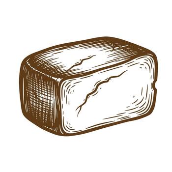 Hand drawn illustration of a butter block isolated on a white background in vintage sketch style vector