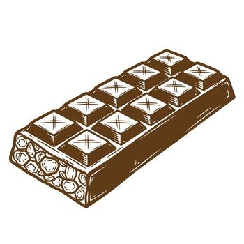 Hand drawn sketch style illustration of a delicious chocolate bar with nuts and crackers vector