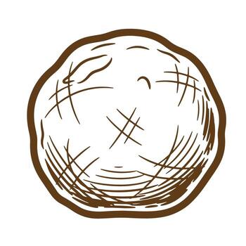 Hand drawn sketch illustration of a round bread roll with rustic design and textured lines vector