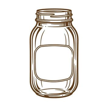 Detailed sketch of an empty mason jar with a blank label for text or design vector