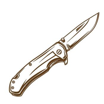 Detailed brown sketch illustration of a folding knife with a sharp blade on white background vector