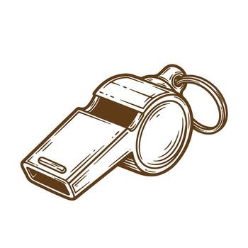 Detailed brown sketch of a whistle suitable for sports activities and refereeing usage vector