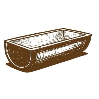 Hand drawn sketch of a brown rectangular bowl with a shadow on white background vector