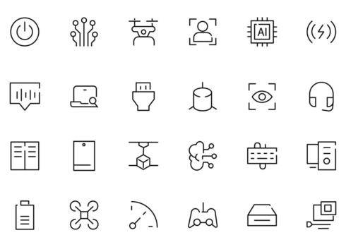 A set of 24 icons as power button, circuits vector