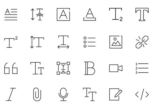 A set of 24 icons as drop cap, line spacing vector