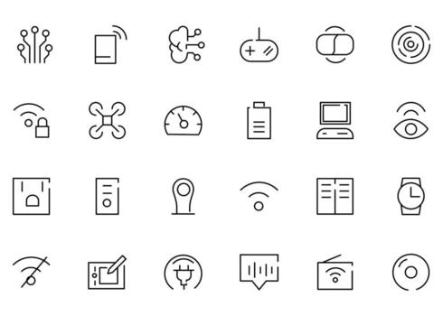 un conjunto de 24 íconos como circuitos, Wifi, artificial inteligencia vector