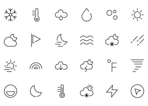 A set of 24 icons as snowflake, temperature, vector