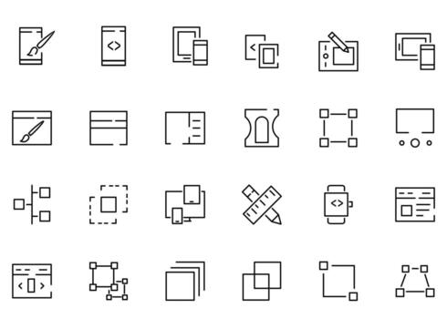 A set of 24 icons as coloring app, coding app, responsive vector