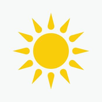 Yellow sun icon , including shining rays, sunset designs, Yellow sun icon with a circular center and twelve elongated triangular rays. vector