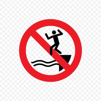 No jumping or cliff diving prohibited sign in a red circle with a diagonal slash vector