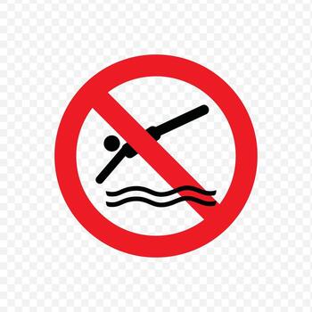 No diving allowed sign with a diver figure in a red circle and slash vector