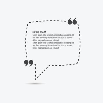 quote box with a dashed border and speech bubble shape for testimonials or text vector