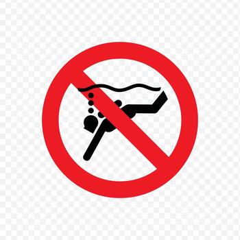 No scuba diving or snorkeling forbidden sign in red circle with a slash on transparent background vector