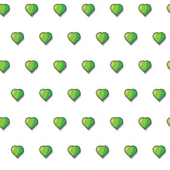 Repeating seamless pattern featuring small green heart shapes on a plain white background for design vector