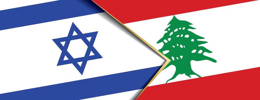 Israel and Lebanon flags overlapping representing complex border issues and diplomatic relations vector