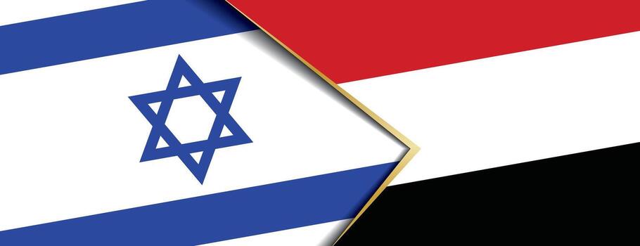 Israel and Yemen flags overlapping representing complex Middle East geopolitical relationships and tensions vector