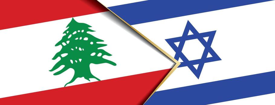Lebanon and Israel flags overlapping representing complex border issues and diplomatic relations vector