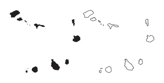 Cabo Verde islands map silhouettes and outlines showing the archipelago on a clean white background vector