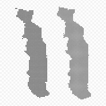 Abstract dotted pixel map of Senegal in black and halftone gradient, isolated on transparent background vector