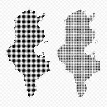 Abstract dotted pixel map of Tunisia in black and halftone gradient, isolated on transparent background vector