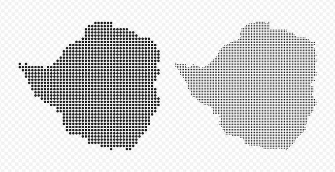 Abstract dotted pixel map of Zimbabwe in black and halftone gradient, isolated on transparent background vector