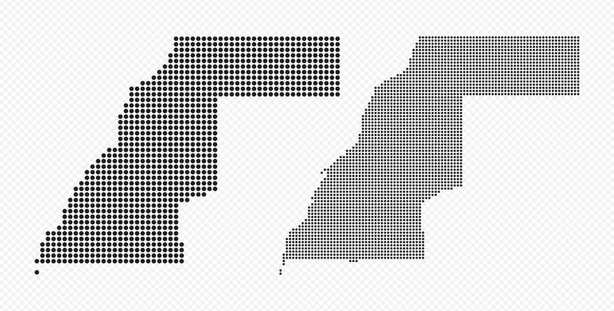 dos occidental Sáhara mapas uno sólido y uno delineado, ambos creado utilizando pequeño negro puntos o píxel patrones vector