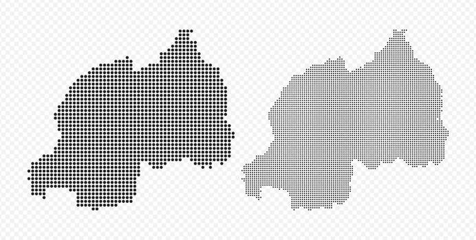 Abstract dotted pixel map of Rwanda in black and halftone gradient, isolated on transparent background vector