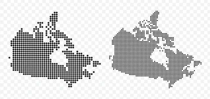 set of Canada map with black dotted halftone pattern isolated on transparent background vector