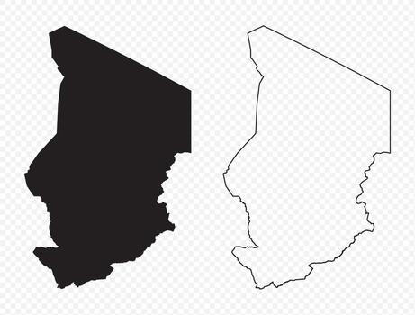 Simple black silhouette and outline map set of Chad, isolated on transparent background for design vector