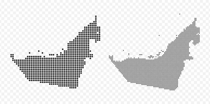 set of UAE map with black dotted halftone pattern isolated on transparent background vector