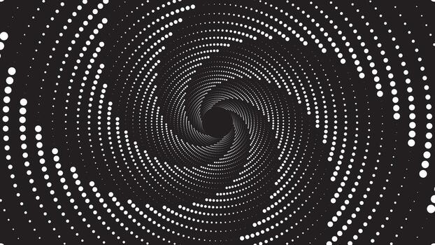 blanco puntos formando un hipnótico espiral vórtice modelo en un negro antecedentes resumen trama de semitonos túnel vector