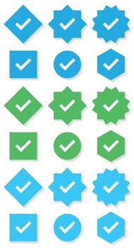 Profile Verification WHITE BACKGROUND. Verified badge. Verified icon set with social media verified badge style. Approved icon. Receive badge. Check mark. Approved, verified and protected icon set vector