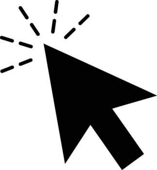 black computer cursor icon with radiating lines indicating a click vector