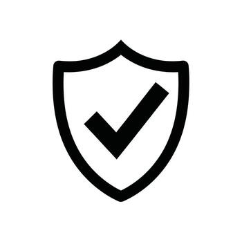 A black shield icon with a checkmark inside, symbolizing security and protection vector