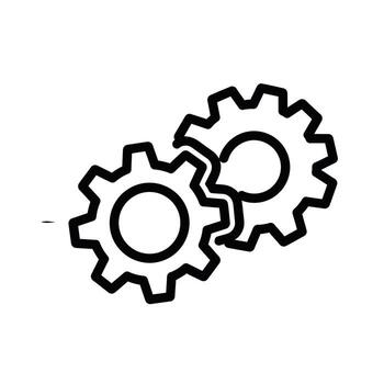 Two interlocking gears icon, representing teamwork and mechanical process vector
