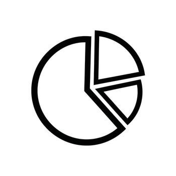 Simple black and white icon of a pie chart with three segments vector