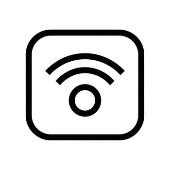A black and white icon representing a wifi signal, enclosed in a rounded square vector