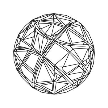 A complex geometric sphere constructed from interconnected lines and polygons, creating a wireframe or geodesic dome effect vector